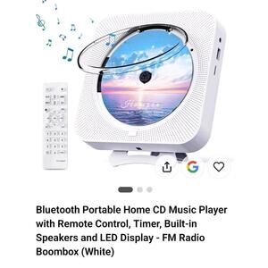 Portable Desktop CD Player Bluetooth 5.1 FM Radio USB AUX Remote White